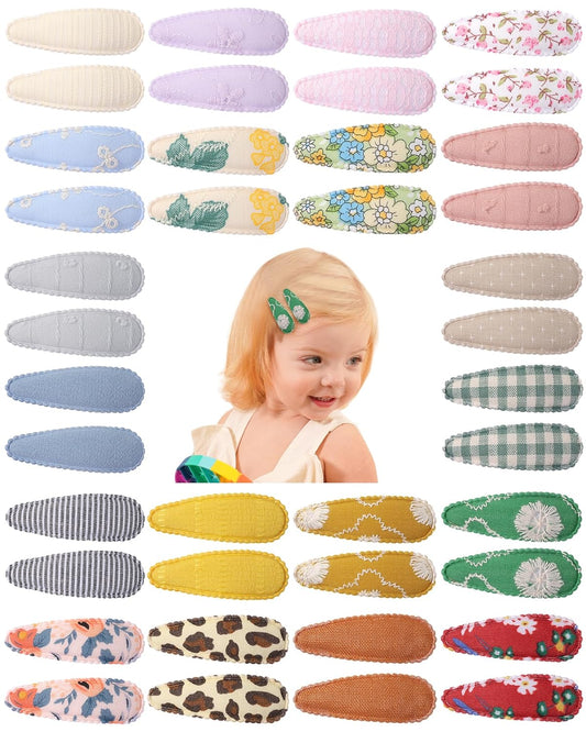doboi 40Pcs Toddler Hair Clips Baby Girl Hair Bows Clips Hair Barrettes Floral Print Non Slip Snap Hairpins Flower Clips Accessories for Baby Girls Kids