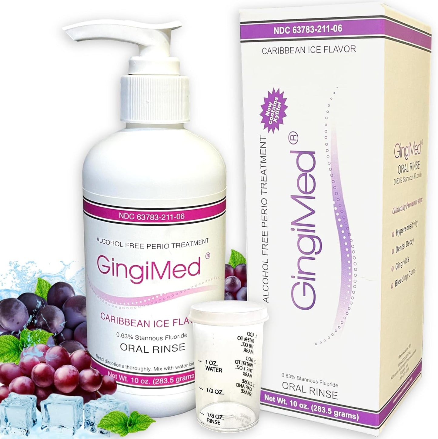 GingiMed .63% Stannous Fluoride Mouthwash with Xylitol | Alcohol-Free Fluoride Mouth Rinse | Periodontal Disease Treatment (Caribbean Ice - 10 Ounce)