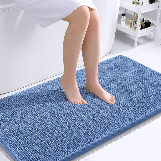 OLANLY Bathroom Rugs 44x24, Extra Soft Absorbent Chenille Bath Rugs, Rubber Backing Quick Dry, Machine Washable Bath Mats for Bathroom Floor, Tub and Shower, Home Decor Accessories, Cornflower Blue