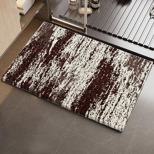 HDFK Graffiti Bath Mat | Non Slip Water Absorbent Quick Dry Woven Floor Mats | Thin Machine Washable Modern Shower Rug | Low Pile Profile Fit Under Door Vanity Room Bathroom Rugs | 30x20 Inch Brown