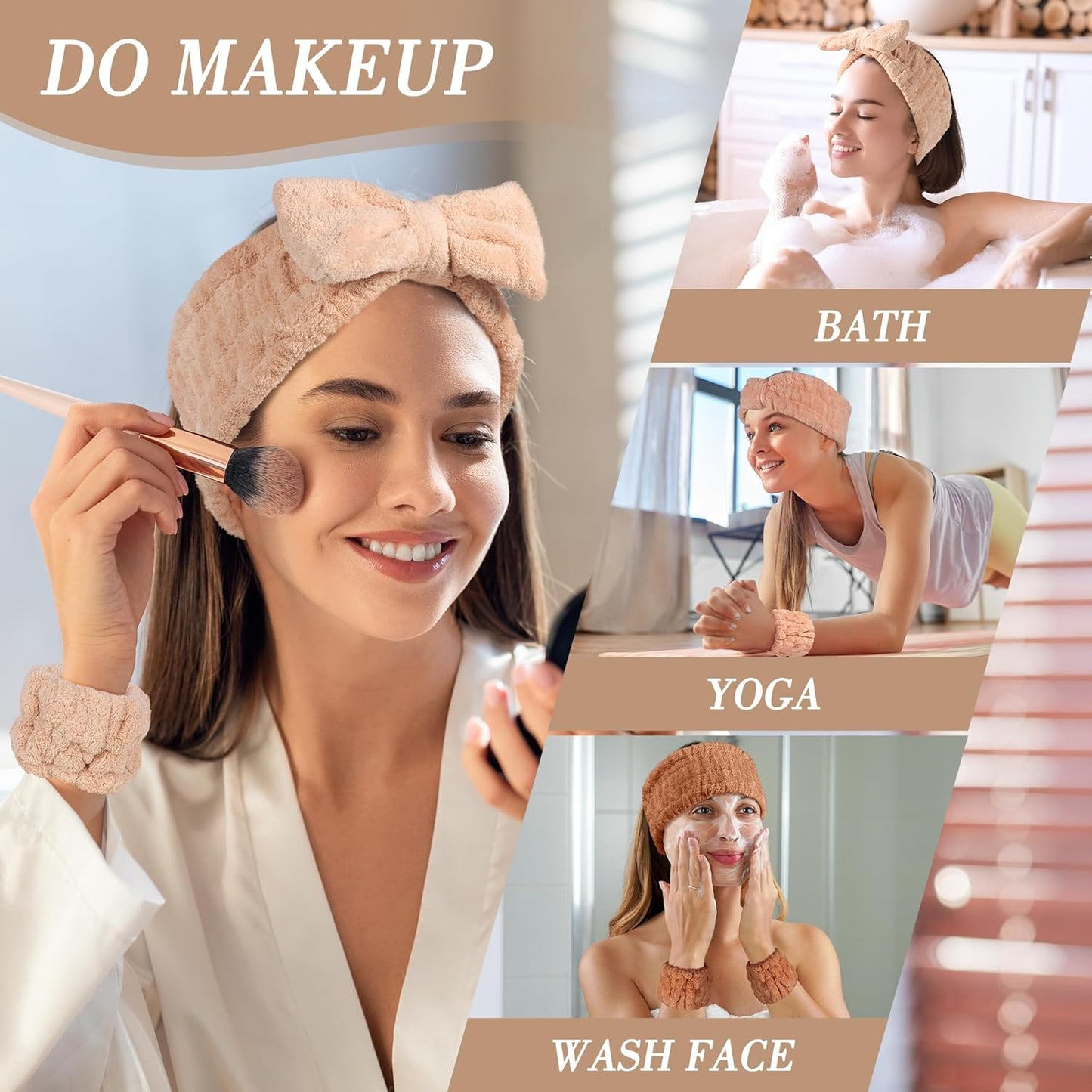 Spa Headband and Wristband Set - 3-Piece Skincare Headbands & 6-Piece Wrist Spa Wristbands for Women,Facial Hairbands for Washing Face, Makeup, Sports, Yoga, Headband for Washing Face