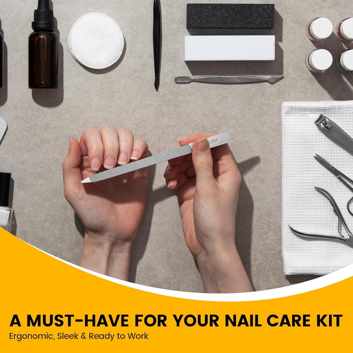 BEZOX Metal Nail File Kit - 2PCS Professional Stainless Steel Long Nail Files & Buffers for Natural/Acrylic Nails, Professional Fingernail Files and Buffers for Salon & Home Use - Silver