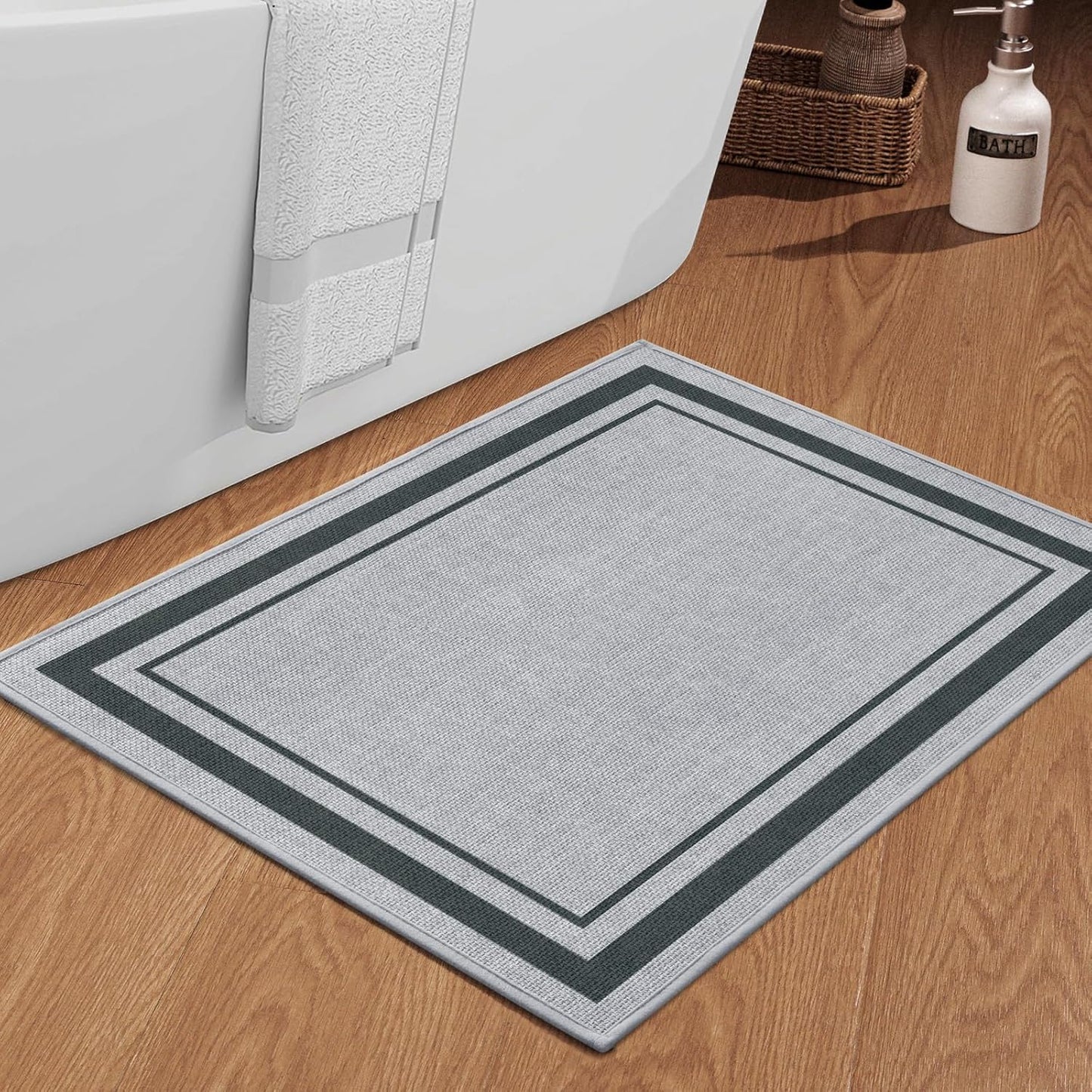 chakme Bathroom Rugs Mat 36x24, Ultra Thin Non Slip Bath Mat Large Quick Dry Absorbent Bath Mat for Bathroom Floor, (Light Grey, 36"x24")