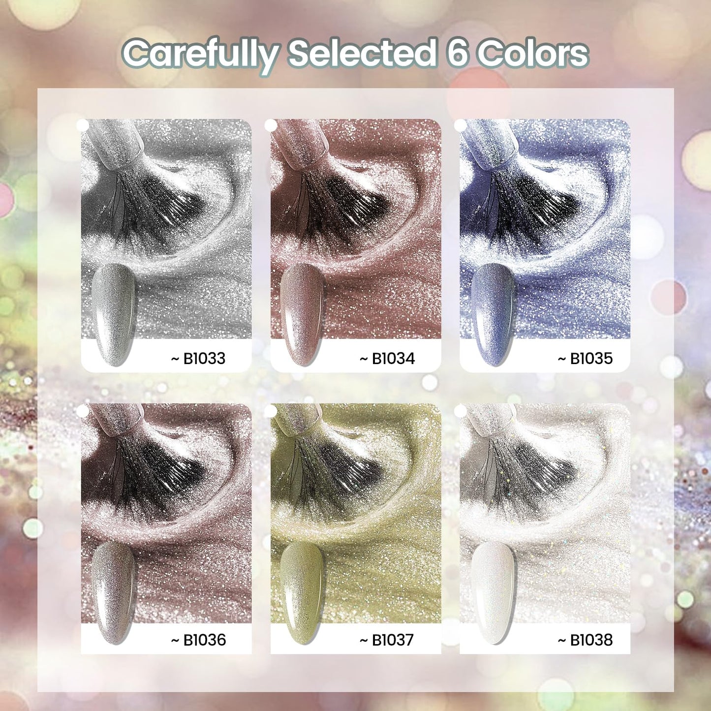 JODSONE 10ml Glitter Gel Nail Polish Set 6 Color Glitter Effect gel polish All Seasons Neutral Soak off LED Lamp Gel Manicure Set for Nail Art