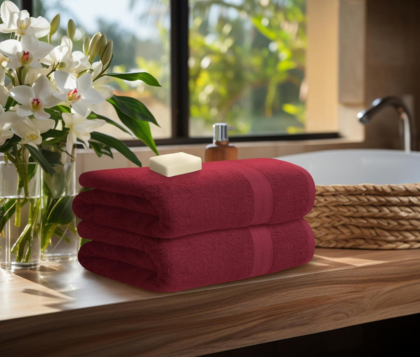 Avalon Towels Red Bath Towels Set of 4 pcs (27x54 inches), 100% Cotton Towel Absorbent and Quick Dry Red Towel for Bathroom, Super Soft and Perfect for Daily Use
