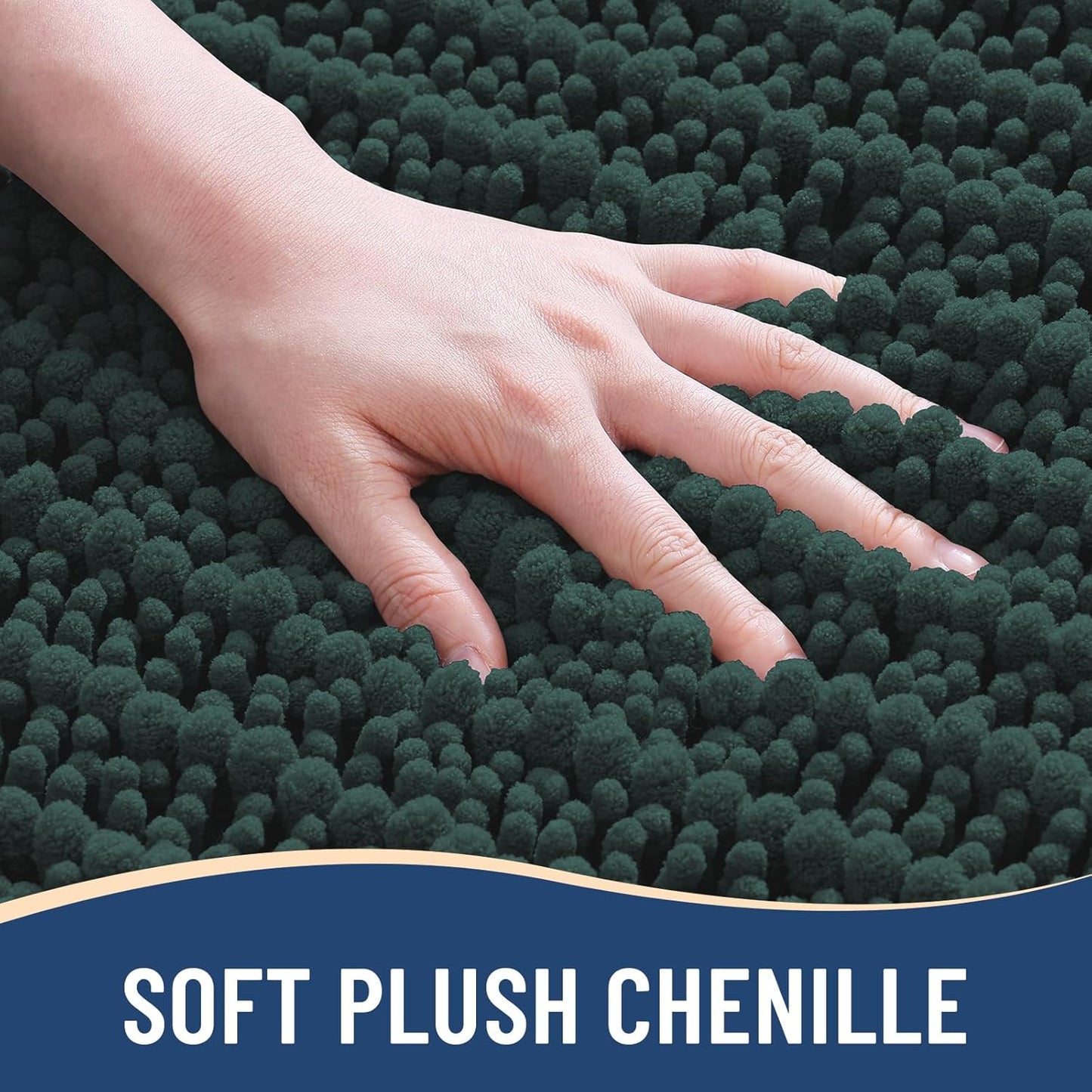Arotive Luxury Chenille Bathroom Rug Mat, Extra Soft Thick Absorbent Shaggy Bath Rugs, Non-Slip Machine Wash Dry, Plush Bath Mats for Bathroom, Shower and Tub, 59x35, Dark Green