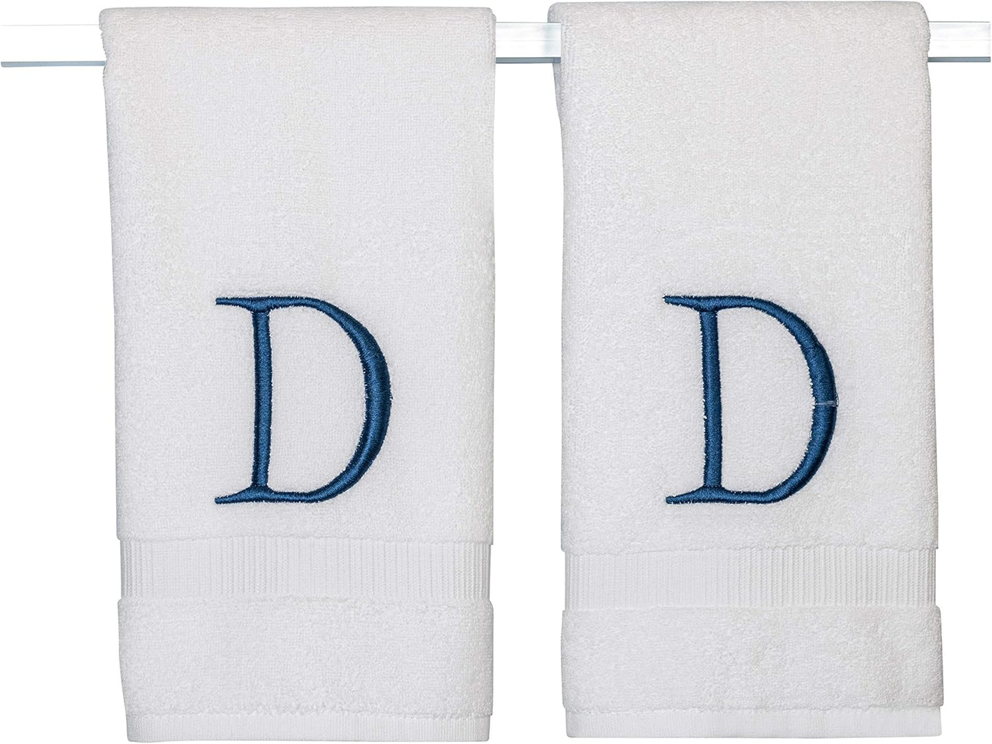 Monogrammed Hand Towels for Bathroom - Luxury Hotel Quality Personalized Initial Decorative Embroidered Bath Towel for Powder Room, Spa - GOTS Organic Certified - Set of 2 Navy Letter D