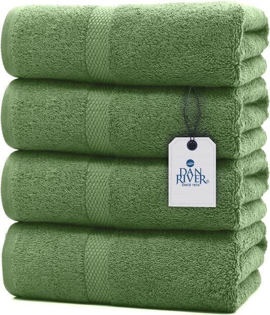 DAN RIVER Bath Towels Set of 4, 27 x 54 Inches, 100% Cotton, Larger & Lighter Weight, Quicker to Dry, Super Soft and Absorbent, Ideal Large Bath Towel for Daily Use, Sage Green
