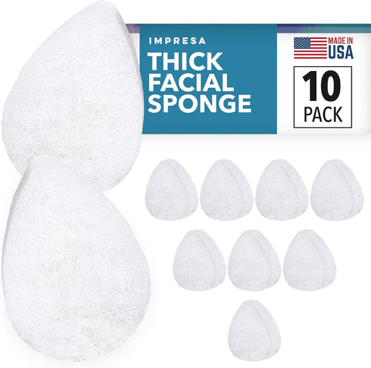 IMPRESA Facial Exfoliating Pads - Extra Thick White Pad Face Sponge - Deep Cleansing & Daily Exfoliation - 10 Pack for Normal to Oily Skin - Face Scrubber Facial Scrub Pads - Reusable & Made in USA