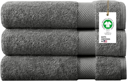 Delara 100% Organic Cotton Towels 650 GSM Plush Feather Touch Quick Dry Bath Sheet, Pack of 3 GOTS Certified, Oeko-Tex Green Certified, Organic Cotton Bath Sheet, 36"X70"