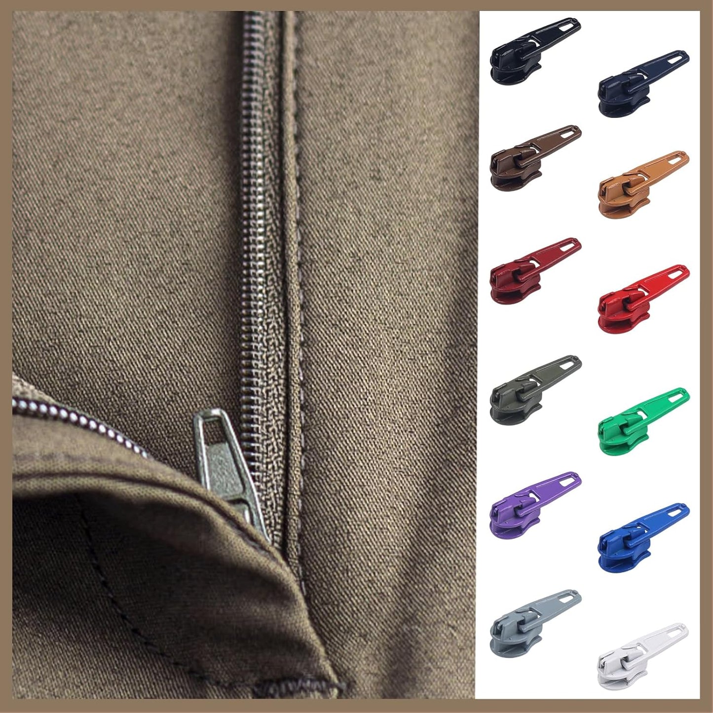 DOITEM 96Pcs Zipper Repair Kit Zipper Replacement 3# Zipper Pull Rescue Kit for Clothing Jackets Purses Luggage (12 Colors)