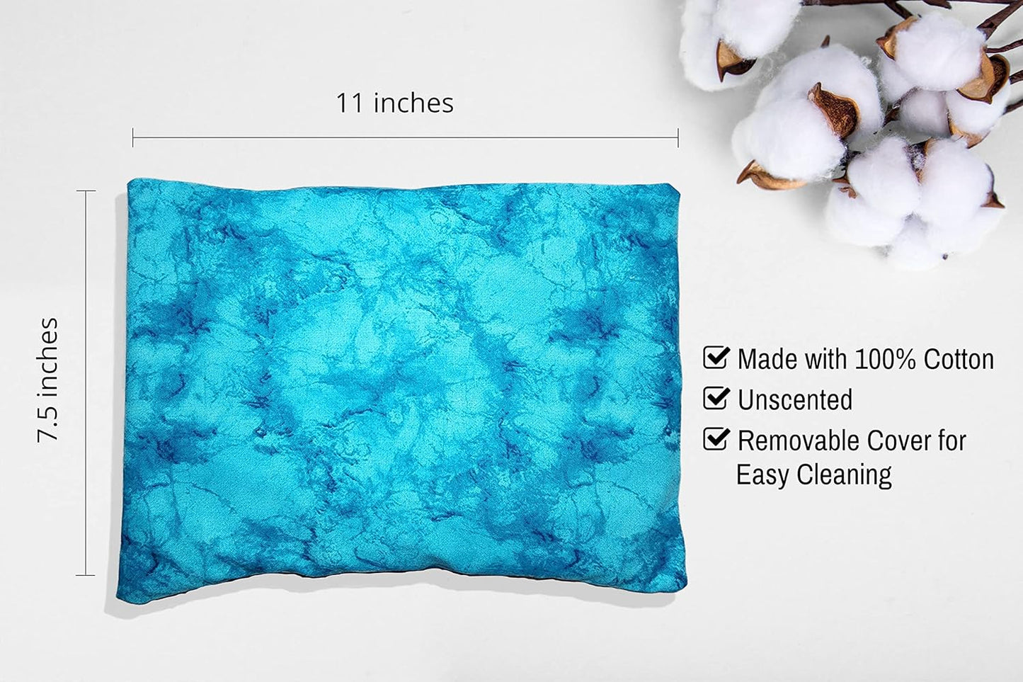 Microwavable Corn Filled Heating Pad and Cold Pack/Washable 100% Cotton Cover (Watermark - Aqua, 7.5in W x 11in L)