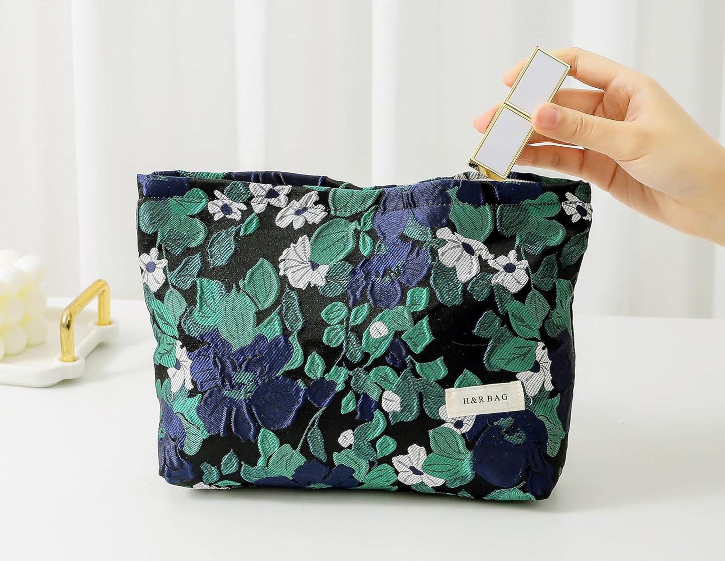 2 Pcs Makeup Bags, Large Cosmetic Bag Travel Toiletry Bag Organizer for Women, Embroidery Craft, Floral Makeup Bag Small Cosmetic Pouch Purse with Zipper Gifts for Girls Teen