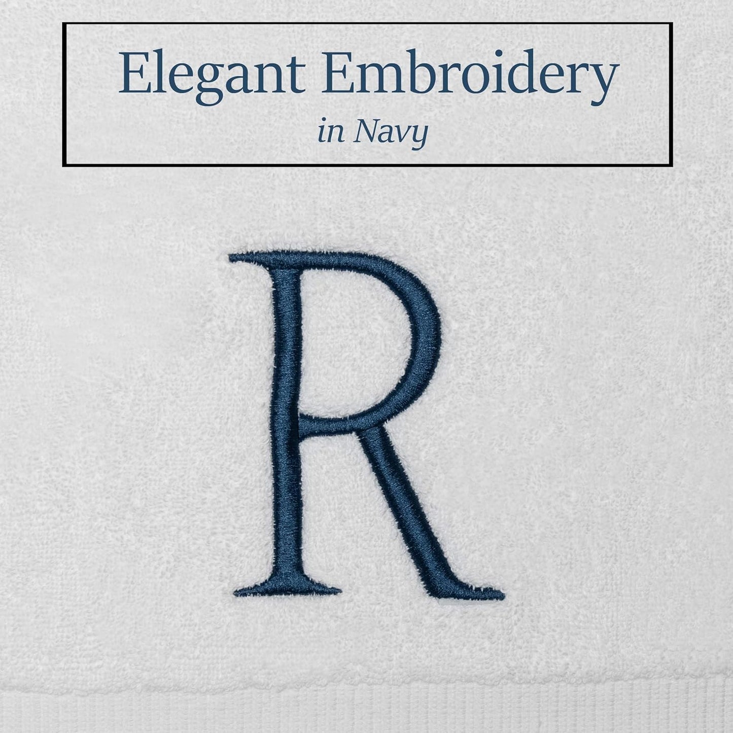 Monogrammed Hand Towels for Bathroom - Luxury Hotel Quality Personalized Initial Decorative Embroidered Bath Towel for Powder Room, Spa - GOTS Organic Certified - Set of 2 Navy Letter R