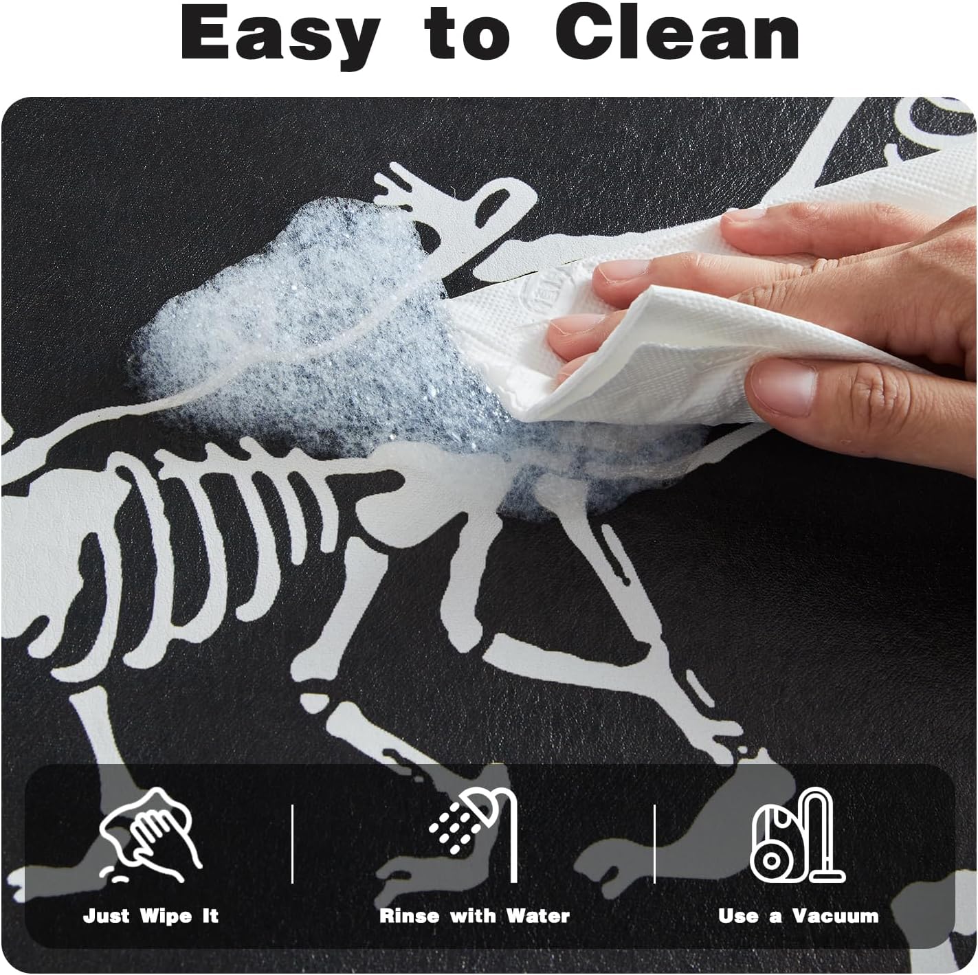 Halloween Bath Mat, Thin Halloween Bathroom Rug Non Slip Quick Dry Skeleton Bath Mat Fits Under Door Thin Floor Mat Halloween Decor, 17''x30'', Skull Treat or Trick Black