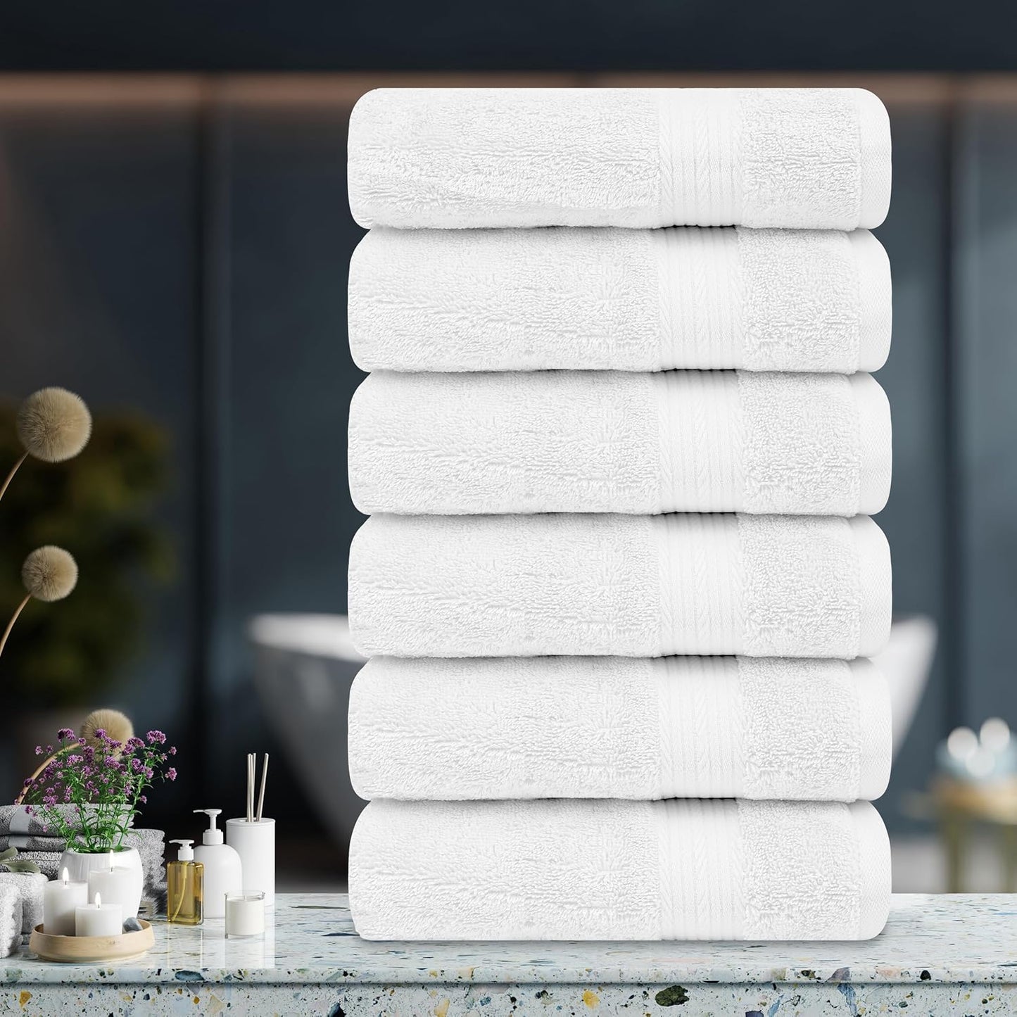 Ample Decor Hand Towel 18 X 28 Inch Pack of 6 600 GSM 100% Cotton,Soft Absorbent Thick Durable Premium Quality, for Hotel, Bathroom, Spa, Daily Use, Gym - White