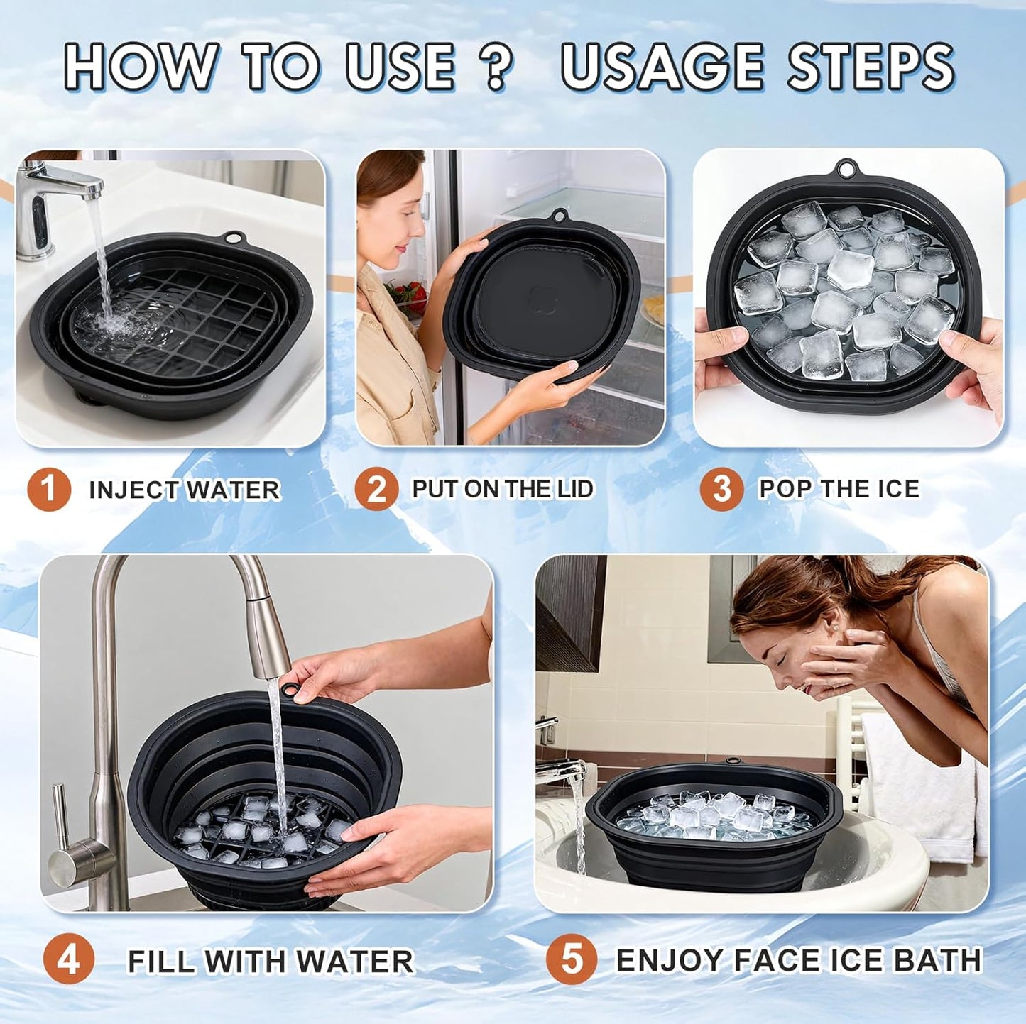 Cmonie Silicone Face Bowl for Ice with Built-In Icetray – Collapsible Silicone Facial Ice Bath Bowl for Cold Plunge Therapy, Ice Water Facials at Home