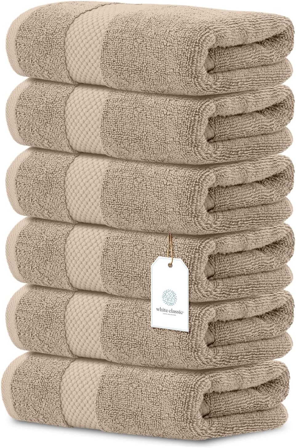 White Classic Luxury Taupe Hand Towels - Soft 100% Turkish Cotton | Highly Absorbent Hotel spa Bathroom Towel Collection | 16x30 Inch | Set of 6