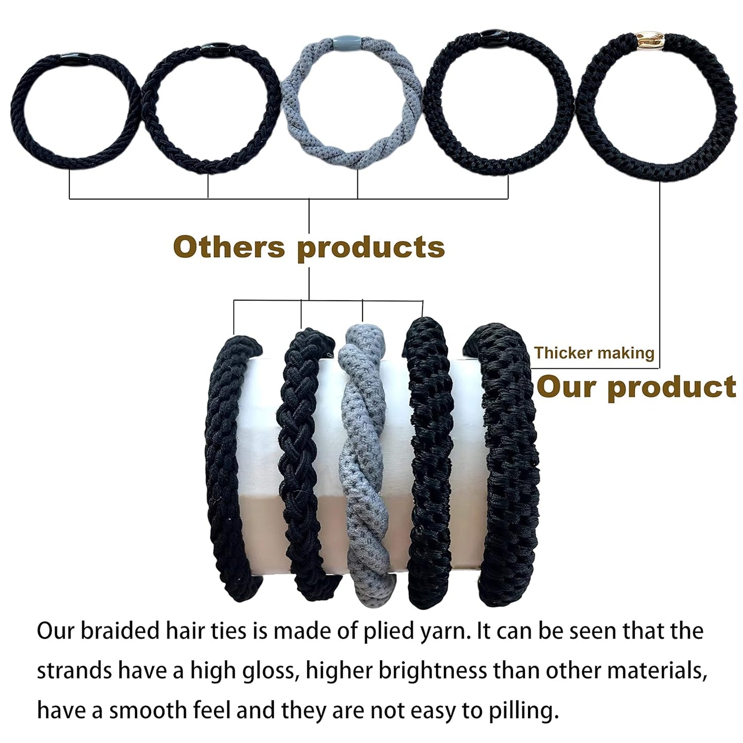 Tanha 15Pcs Hair Tie Bracelet,Hair Ties For Women Men,Ponytail Holders For Thick Hair,Strong Stretchy No Damage No Crease Hair Bands (Black)