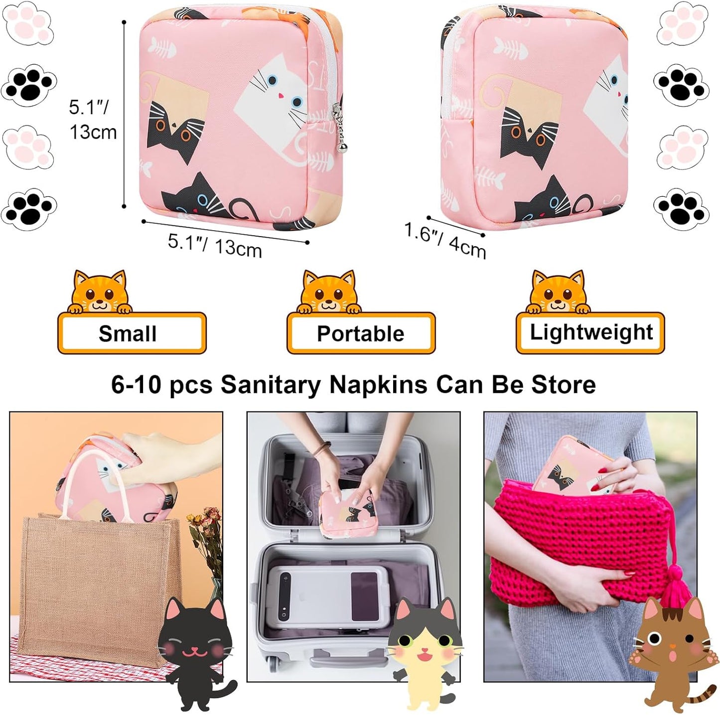 Period Bag Pouch, Canvas Sanitary Napkin Storage Bag for Girls Womens, Portable Sanitary Napkin Period Pad Pouch for Purse, Small Make Up Bags(5170, Pink)