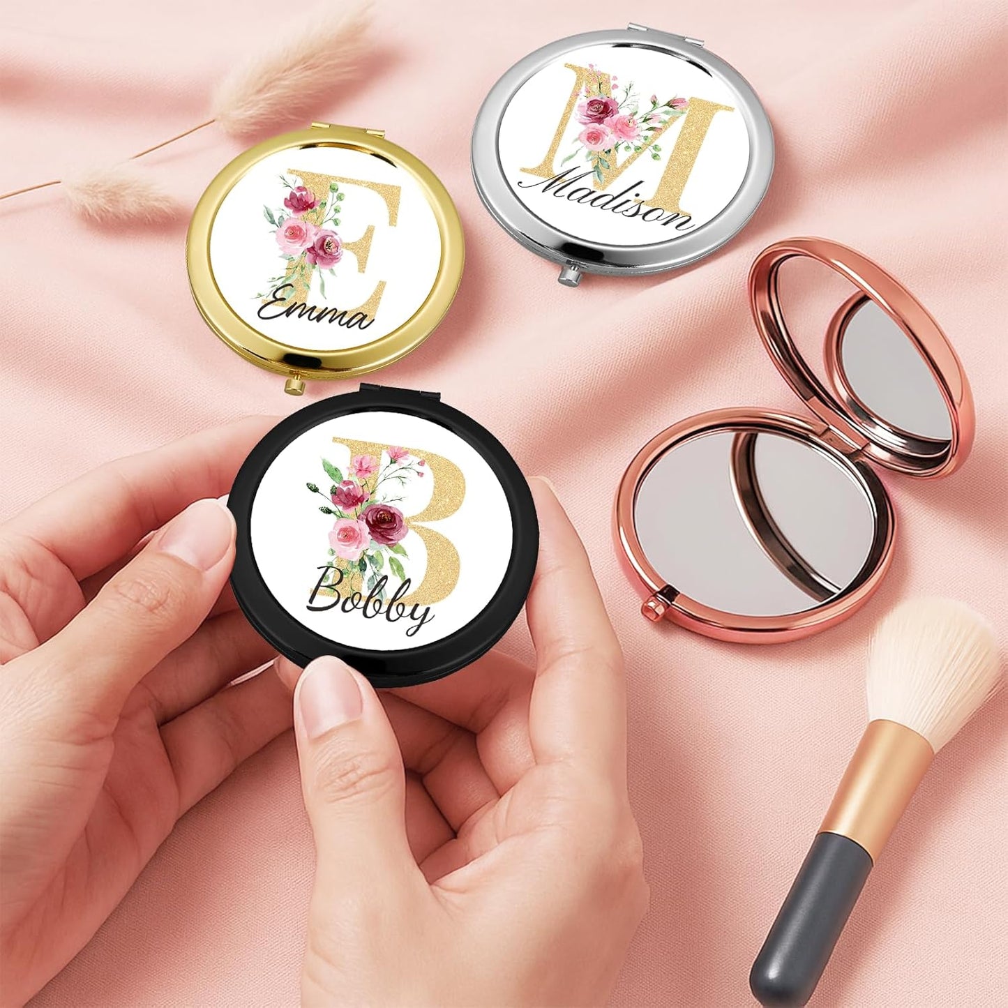 Personalized Compact Mirror for Purse, Custom Pocket Mirror with Initial and Name, Custom Floral Monogram Small Travel Makeup Mirrors for Women Sister Daughter Mom Bridesmaid Birthday