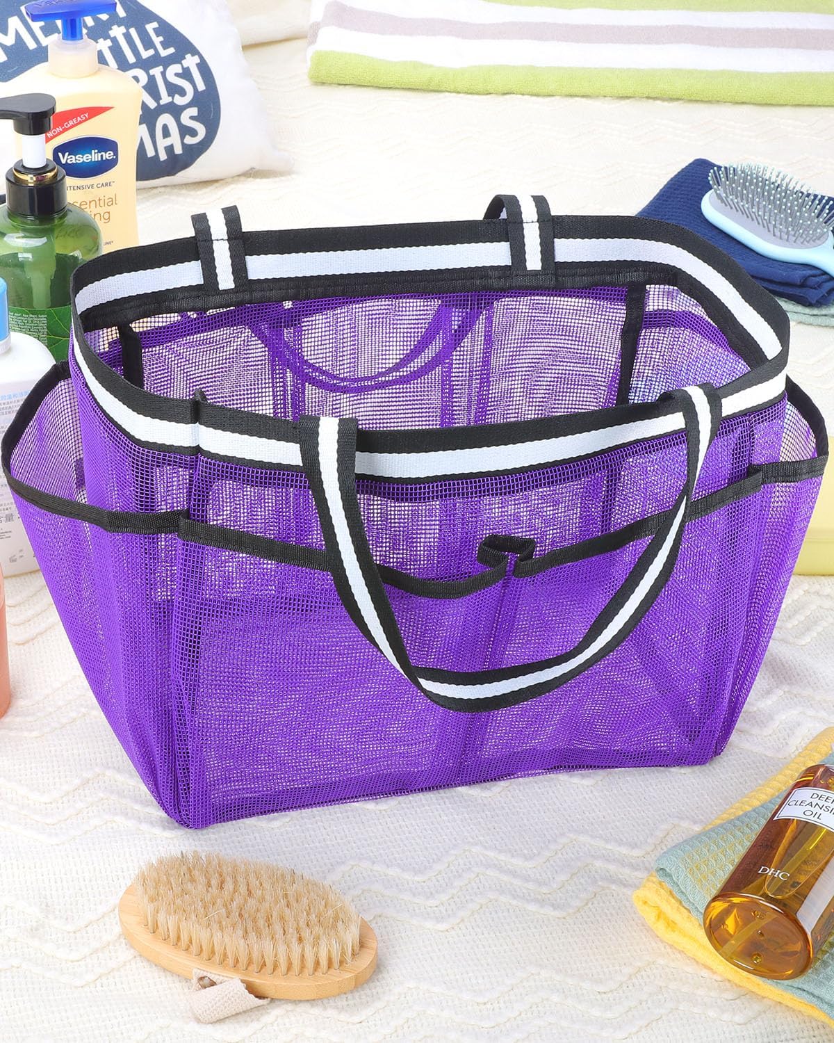 XL Mesh Shower Caddy Portable Shower Bag for College Dorm Camping Travel Gym(Purple)