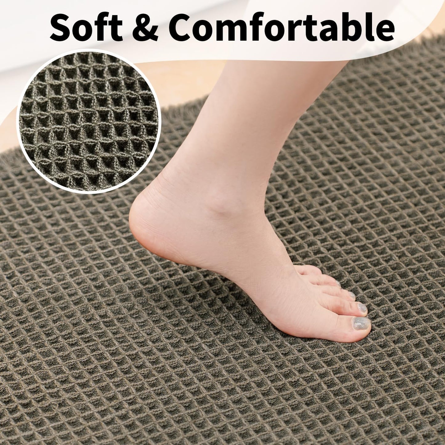 Waffle Runner Bath Mat - Long Boho Bathroom Rugs Non Slip Washable, Super Absorbent & Quick Dry, Soft Bath Mat Farmhouse Bathroom Decor, 24'' x 72'', Olive Green