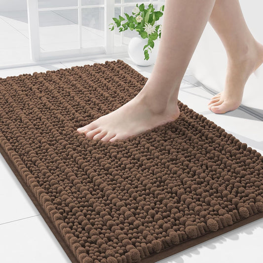 Arotive Luxury Chenille Bathroom Rug Mat, Extra Soft Thick Absorbent Shaggy Bath Rugs, Non-Slip Machine Wash Dry, Plush Bath Mats for Bathroom, Shower and Tub, 36x24, Mocha
