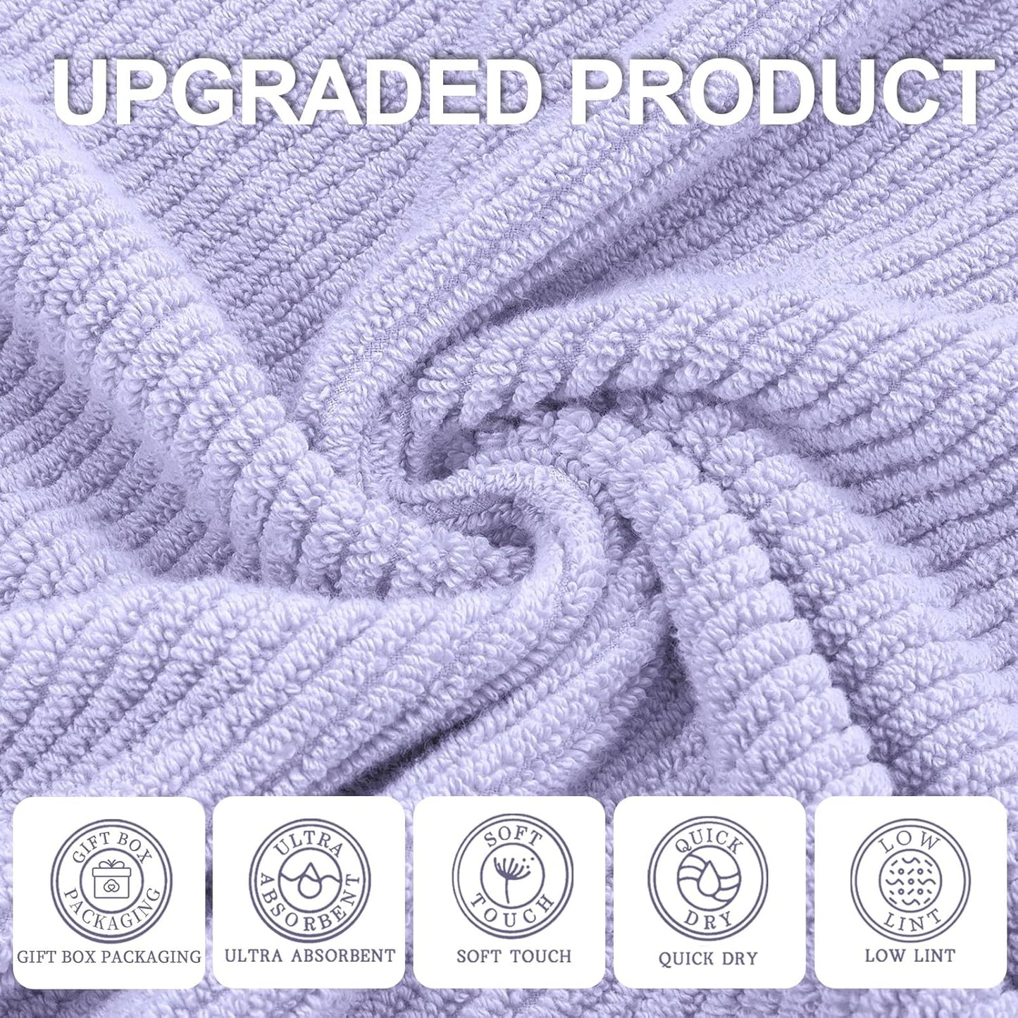 VOOVA & MOVAS Purple Bath Towels Set of 4, Large 30" x 56" - 100% Cotton | Quick Dry | Light Weight | Thick | Soft | Absorbent, Quick Dry Towels for Showering, Luxury Towel Gift Set, Lilac