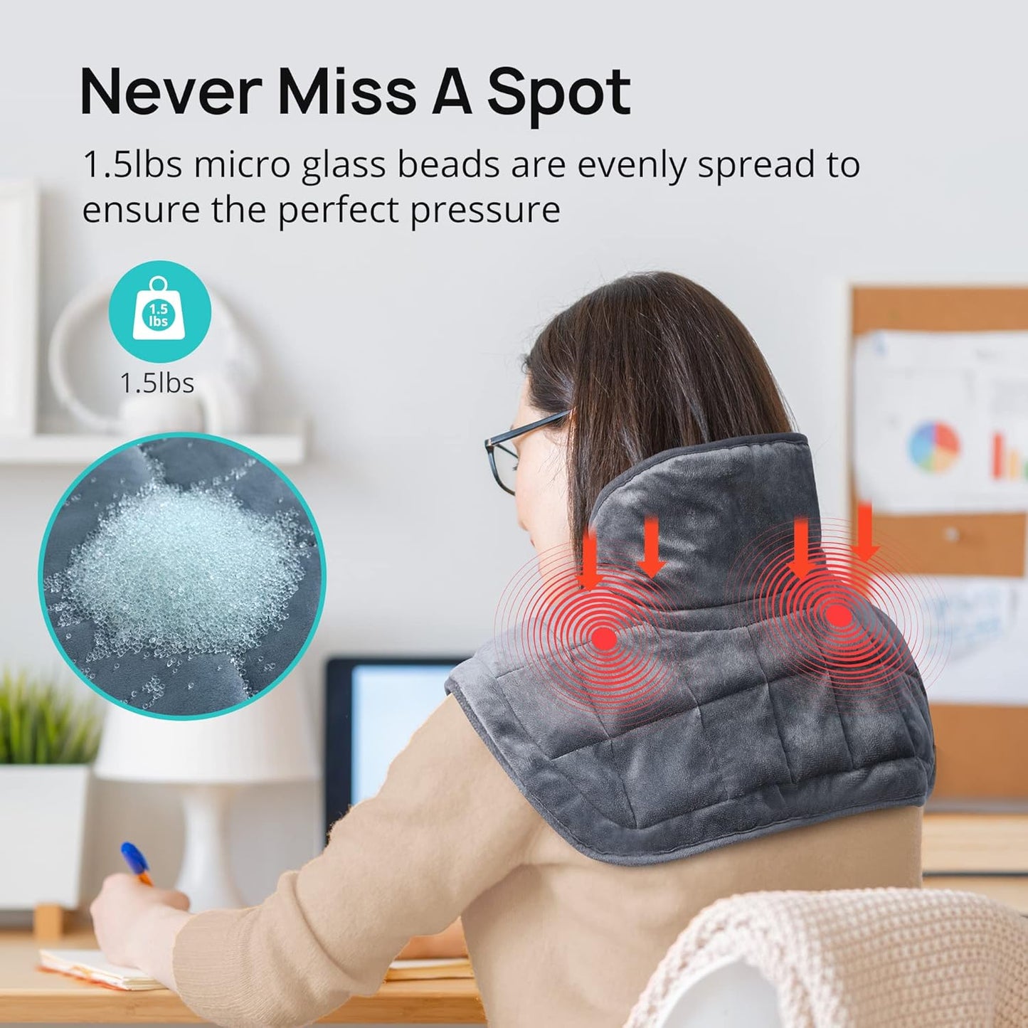 Heating Pad, Weighted Heating Pads for Cramps, 14'' x 20'' Electric Heating Wrap for Neck and Shoulders, 4 Heat Settings, Fast-Heating Technology, Auto Shut-Off (Gray)