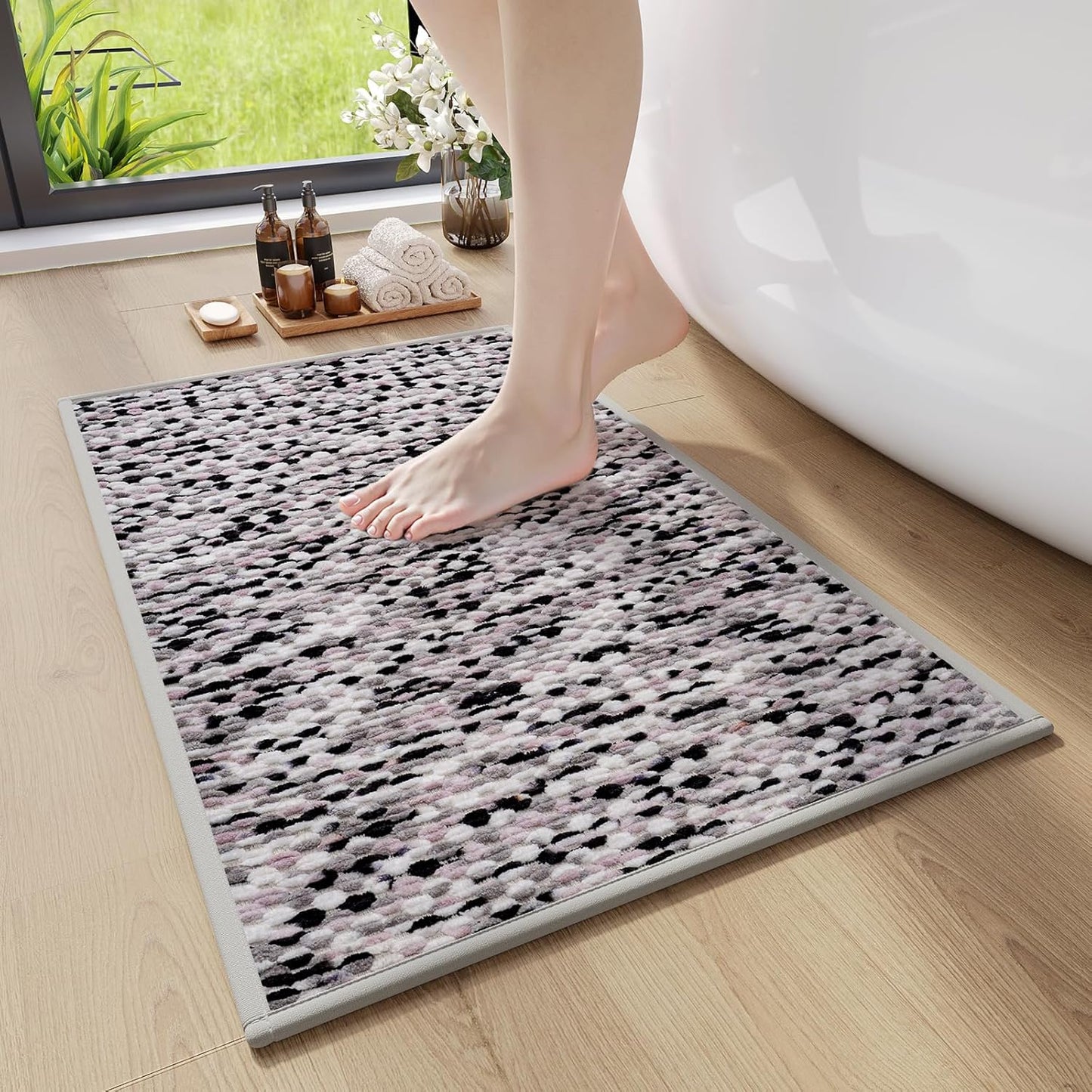 Bathroom Rugs Non Slip, Super Absorbent Quick Dry Bath Mat, Rubber Backing Ultra Thin Fit Under Door Bathroom Floor Shower Mat