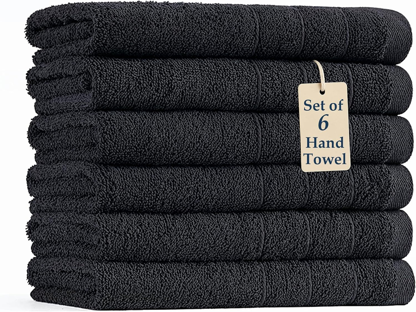 Casa Platino 6 Pack Hand Towels for Bathroom (16"x28") - Spa & Hotel Quality - 100% Cotton, Ring Spun - Quick Dry, Ultra Soft & Absorbent Black Hand Towels Set of 6 - Perfect for Everyday Use - Black
