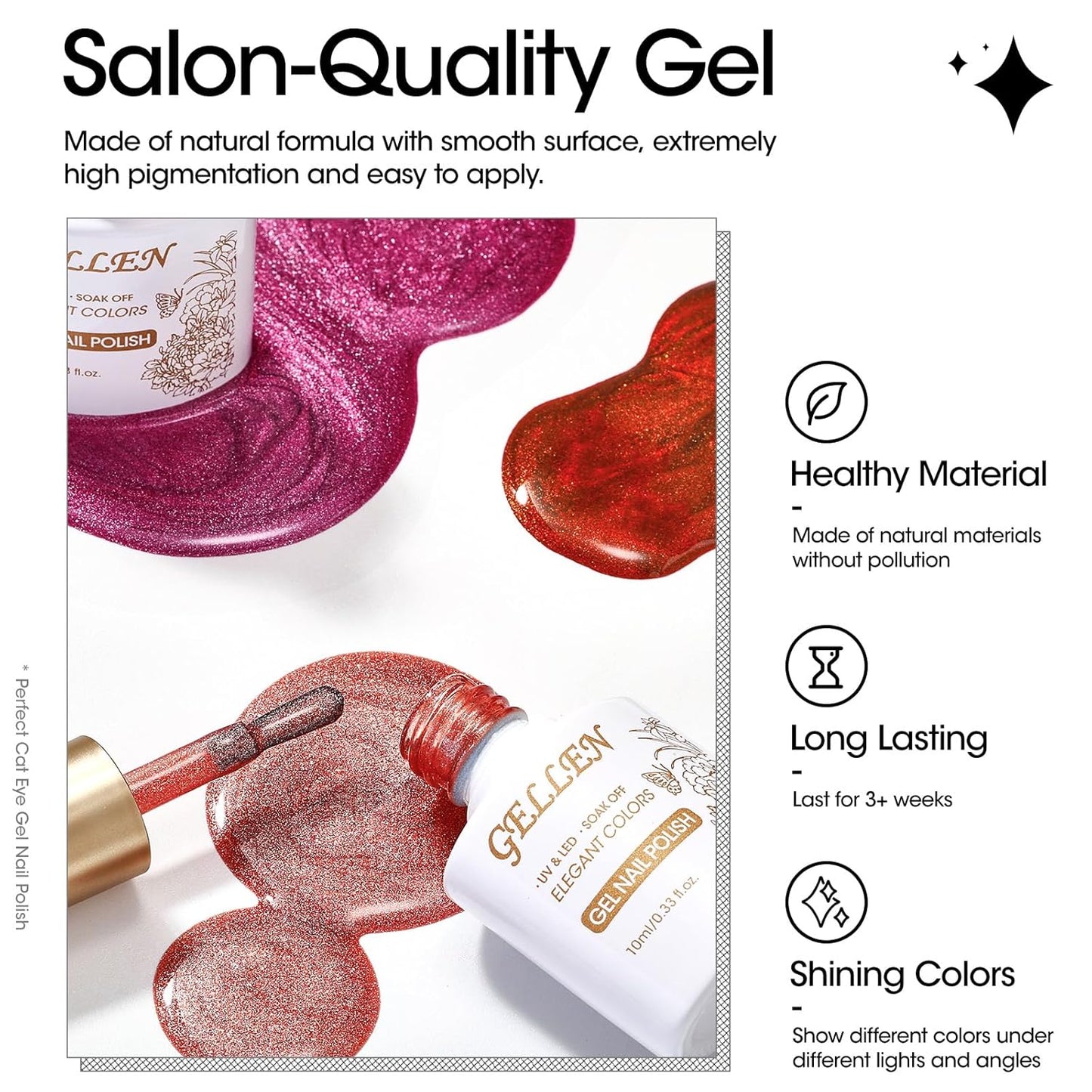 GELLEN Cat Eye Gel Nail Polish Magnetic Glitter 6 Colors Pink Purple Burgundy Red Brown Reflective No Wipe Soak Off UV Light Gel Polish for DIY Manicure Art Women Girls Valentine's Day Christmas Gift