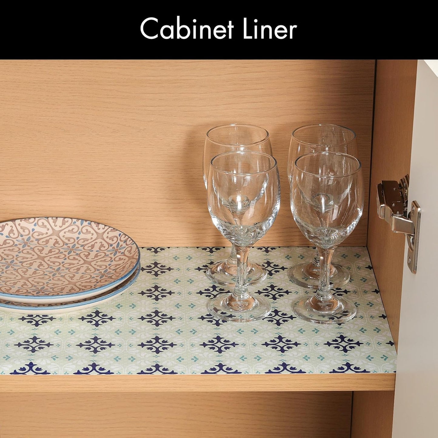 Cooyes Shelf and Drawer Liners for Kitchen Cabinets, Non-Adhesive Cabinet Liners, EVA Waterproof Durable Shelf Paper for Refrigerator, Shelves, Cupboard with European Pattern, Easy to Cut