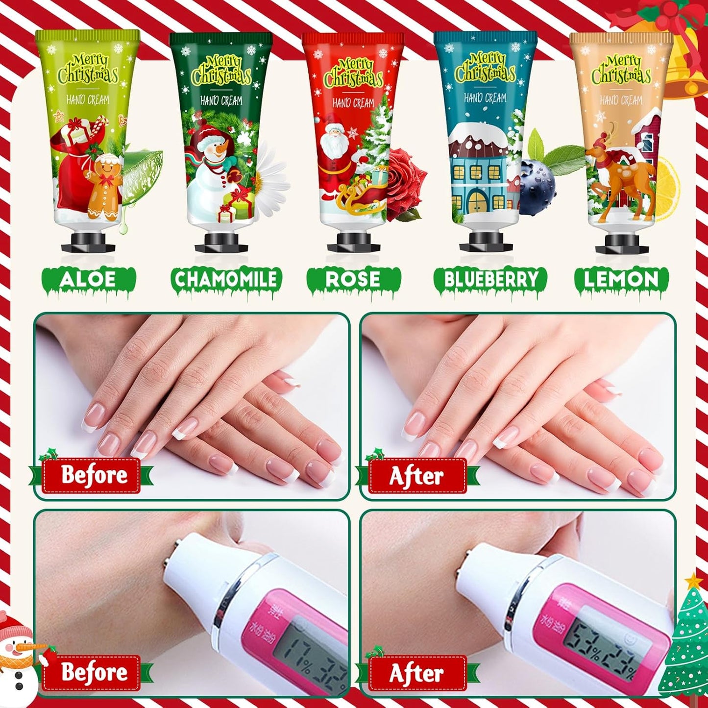 VESPRO 50 Sets Christmas Hand Cream Gift for Women, Hand Lotion for Christmas Party Favors with Christmas Cards and Organza Gift Bags, Christmas Decorations and Stocking Stuffers Gifts for Women