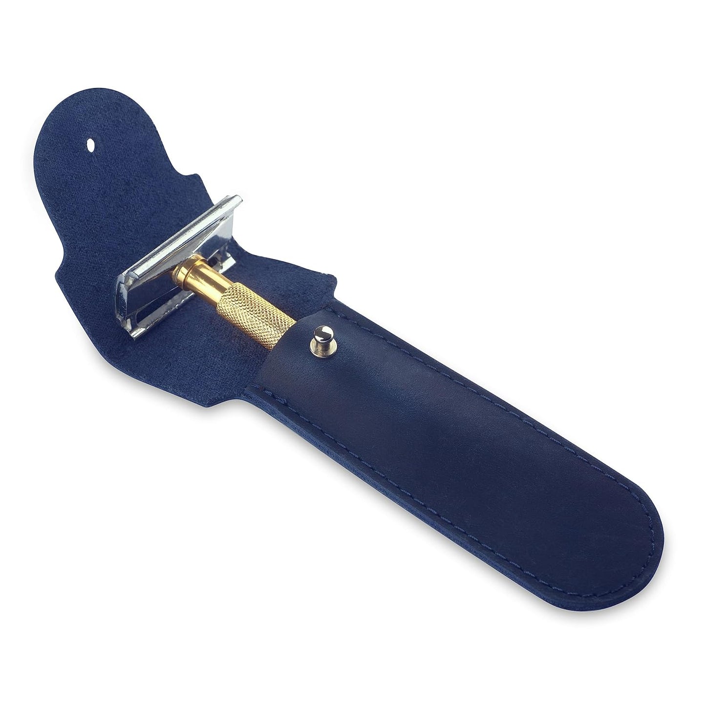 Safety Razor Head Protecting Leather Cover, Genuine Cowhide Leather Double Edge Safety Razor Case Accessories for Travel, Butterfly Razor Case, Soft Leather Double Edge Razor Case (Blue)