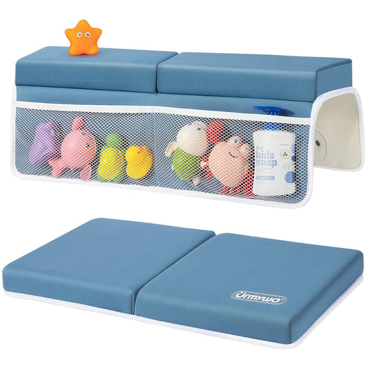 URMYWO Bath Kneeler and Elbow Rest Pad Set - 1.5" Thick Baby Bath Kneeler Pads with Toys Organizer, Anti-Slip Cozy Knee & Arm Support Bathtub Mat, Quick Dry Kneeling Pad for Baby Bath Time