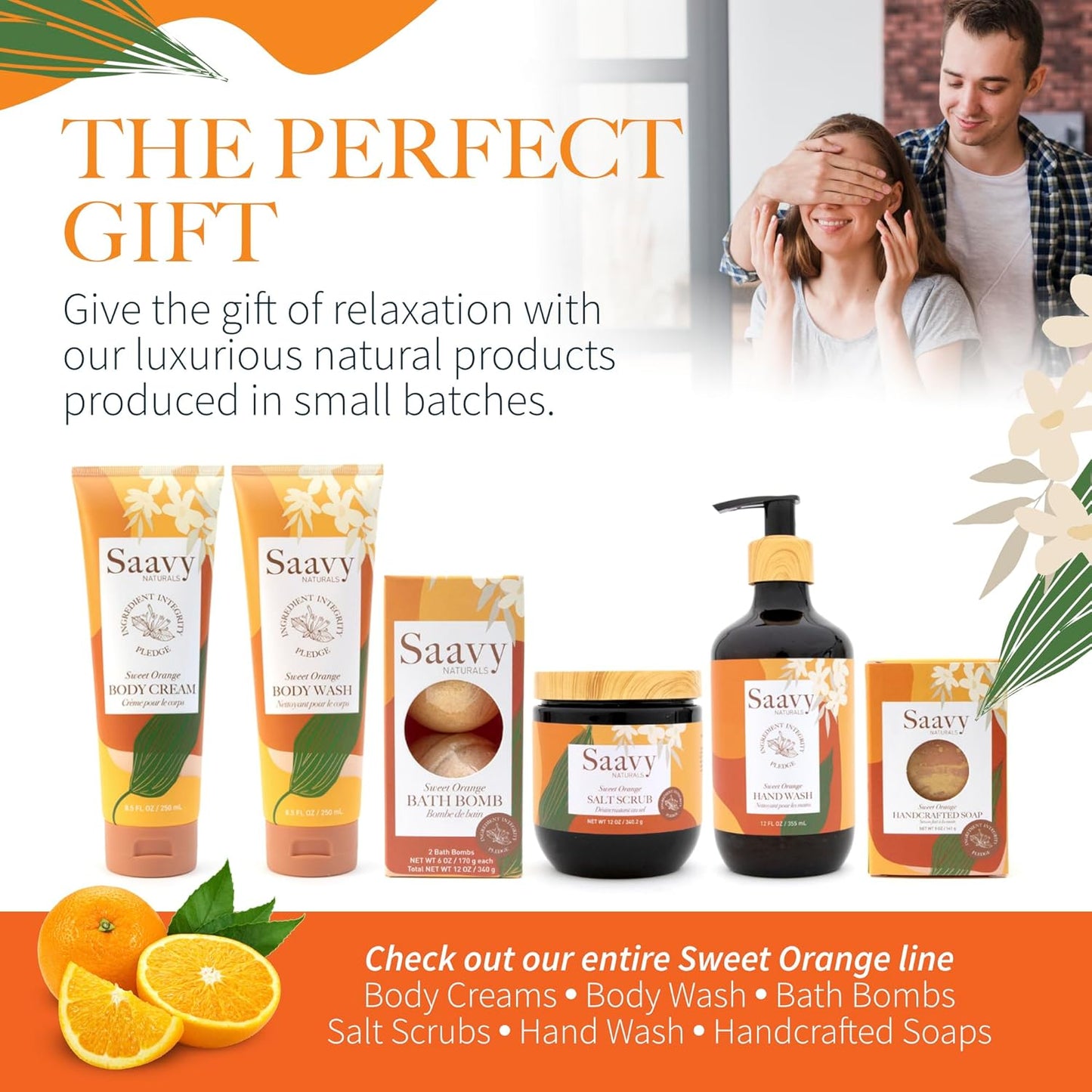 Saavy Naturals Sweet Orange Salt Scrub, An invigorating blend of Dead Sea Salts, nourishing organic oils, Vegan Natural Body Scrub with Vitamin E, Gift Set, 12 Oz 2 Pack -Made in the USA