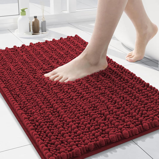 Arotive Luxury Chenille Bathroom Rug Mat, Extra Soft Thick Absorbent Shaggy Bath Rugs, Non-Slip Machine Wash Dry, Plush Bath Mats for Bathroom, Shower and Tub, 24x16, Red
