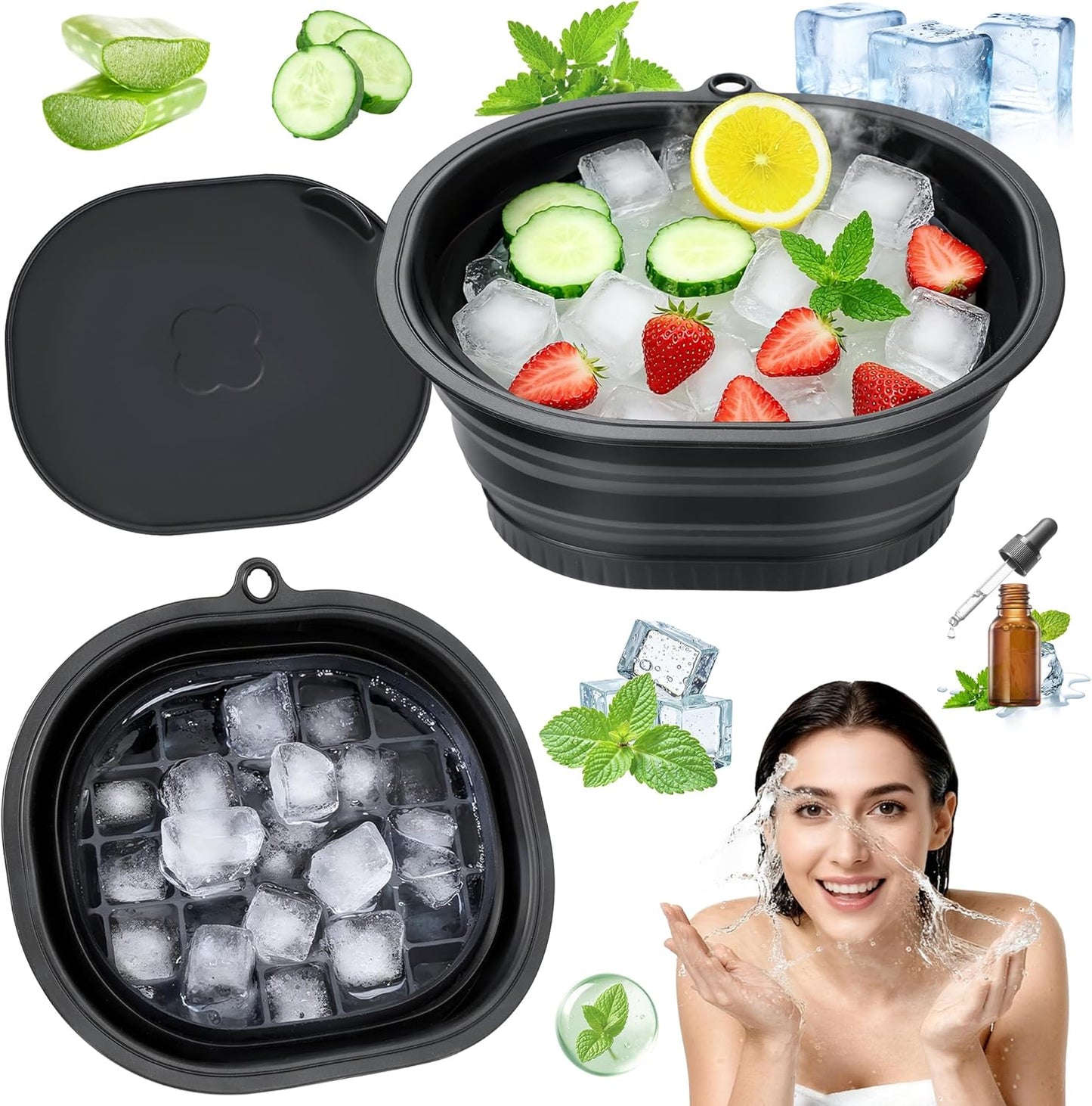 Cmonie Silicone Face Bowl for Ice with Built-In Icetray – Collapsible Silicone Facial Ice Bath Bowl for Cold Plunge Therapy, Ice Water Facials at Home