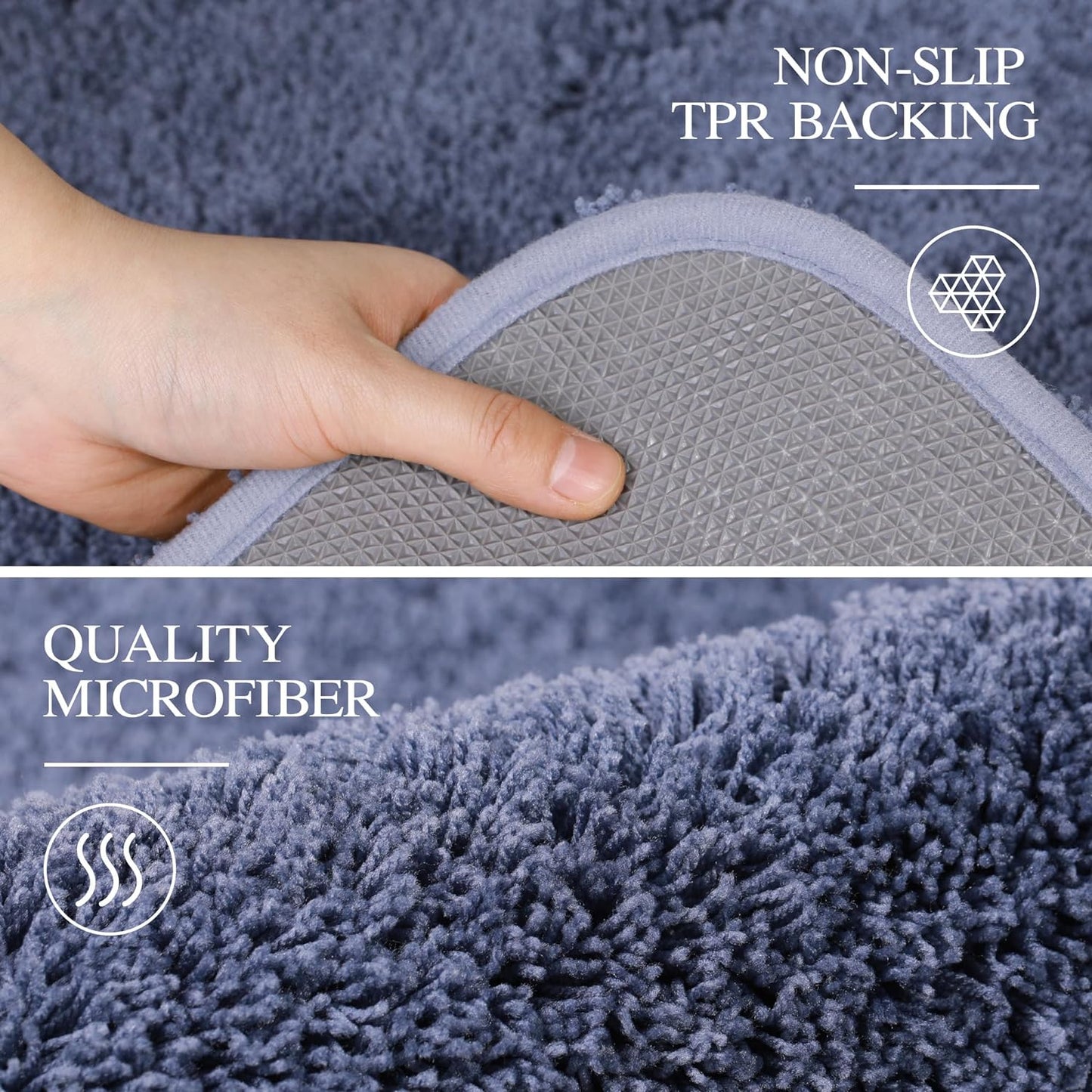 Walensee Bath Rug for Non Slip Modern Bathrooms (20 x 32, Blue) Water Absorbent Soft Microfiber Shaggy Thick Plush Shower Mat Machine Washable