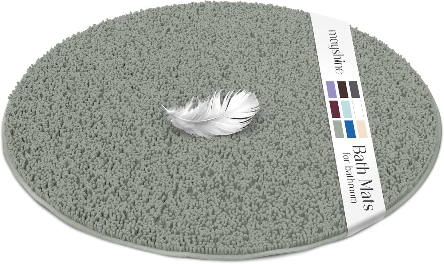 MAYSHINE Round Area Rug Set for Bathroom | Soft Plush Chenille Bath Mat, Water Absorbent Non-Slip Bathroom Rug | Washable Shag Carpet for Shower, Bedroom, or Home Décor | 36"x36" (Round) | Sage Green