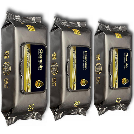 CleanSkin Cleansing Green Soap Wipes for Tattooing All in One Solution to Heal and Clean, Tattoo Soap for PMU & Piercing, Alcohol and Fragrance Free, Unscented, 80 Count (Pack of 3)