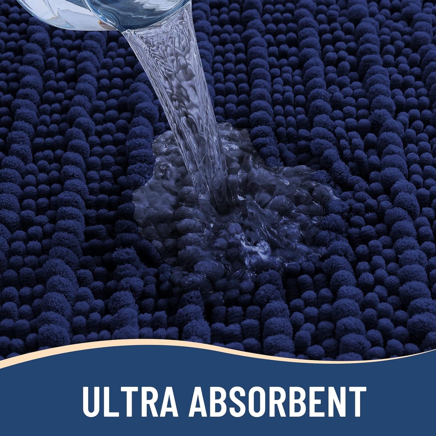 Arotive Luxury Chenille Bathroom Rug Mat, Extra Soft Thick Absorbent Shaggy Bath Rugs, Non-Slip Machine Wash Dry, Plush Bath Mats for Bathroom, Shower and Tub, 60x20, Navy