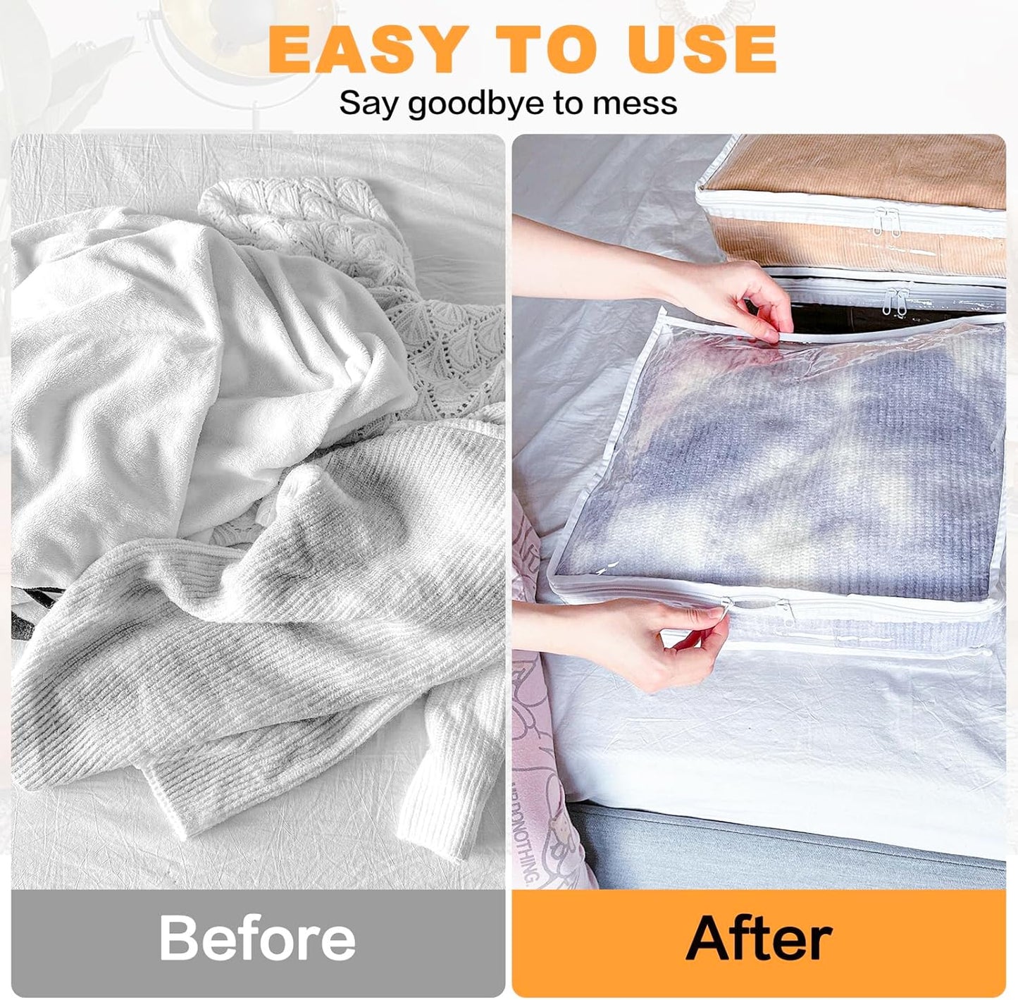Clear Zippered Storage Bags Plastic Sweater Storage Bags with Zipper 6 Packs Clothing Organizer for Blankets Linen Sweater Bed Sheet Quilt Clothes Pillow (12 x 12 x 4 Inch)