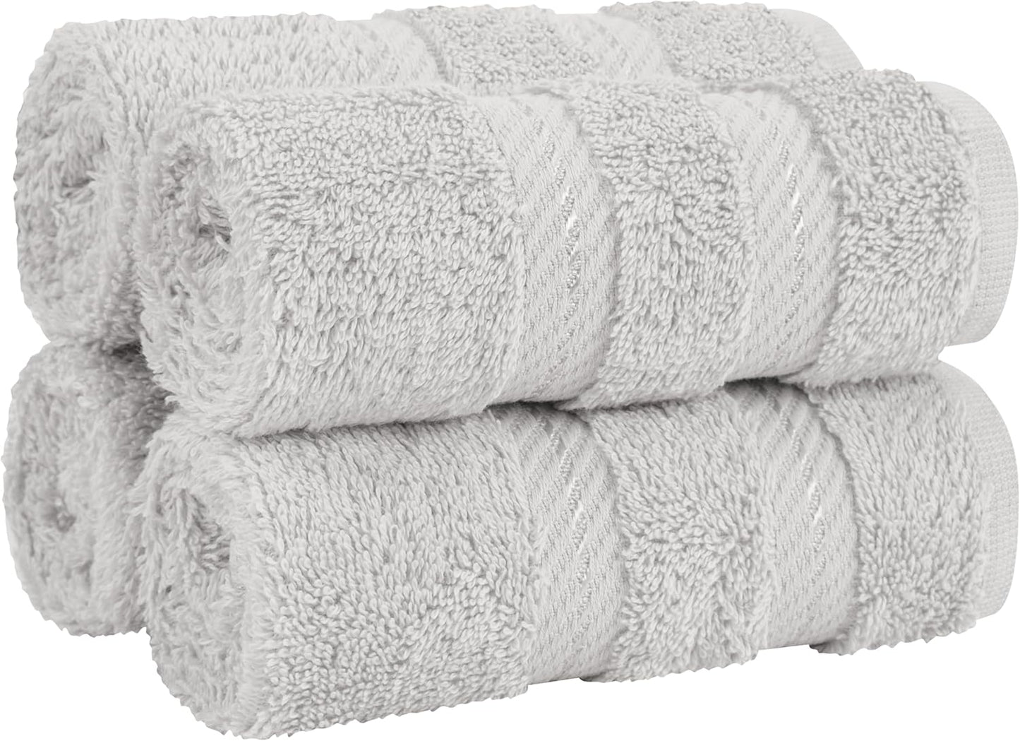 American Soft Linen Luxury Washcloths for Bathroom, 600 GSM 100% Cotton 4 Piece Turkish Wash Cloth Set, 13x13 in Soft Rags for Body and Face, Silver Gray Washcloths