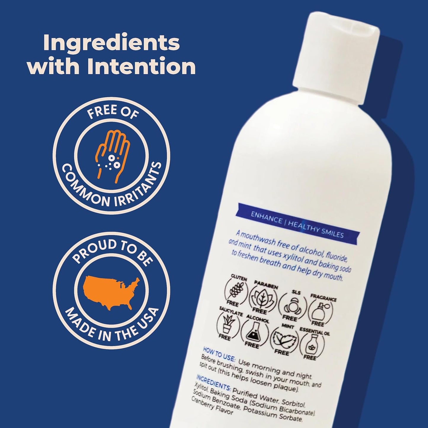 Cleure Alcohol Free Mouthwash with Xylitol & Baking Soda - Gentle Fluoride Free Mouth Wash for Adults & Kids - Cinnamon (16 oz, Pack of 1)