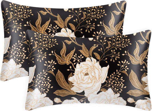 EXQ Home Satin Pillowcase for Hair and Skin Queen - Printed Vintage Flowers Silk Pillowcase 2 Pack 20x30 inches - Satin Pillow Cases Set of 2 with Envelope Closure, Gifts for Women Men