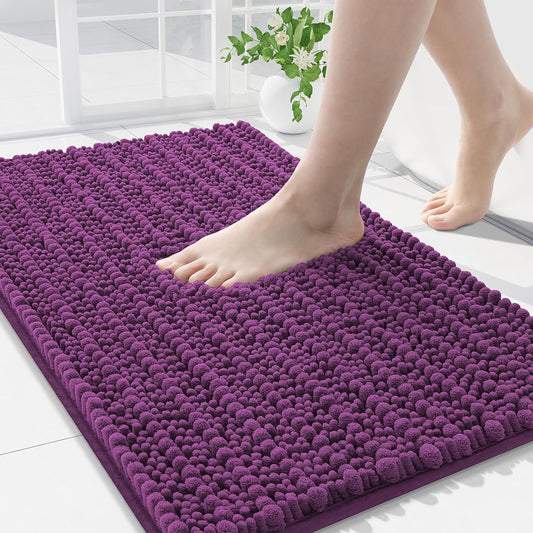 Arotive Luxury Chenille Bathroom Rug Mat, Extra Soft Thick Absorbent Shaggy Bath Rugs, Non-Slip Machine Wash Dry, Plush Bath Mats for Bathroom, Shower and Tub, 30x20, Purple