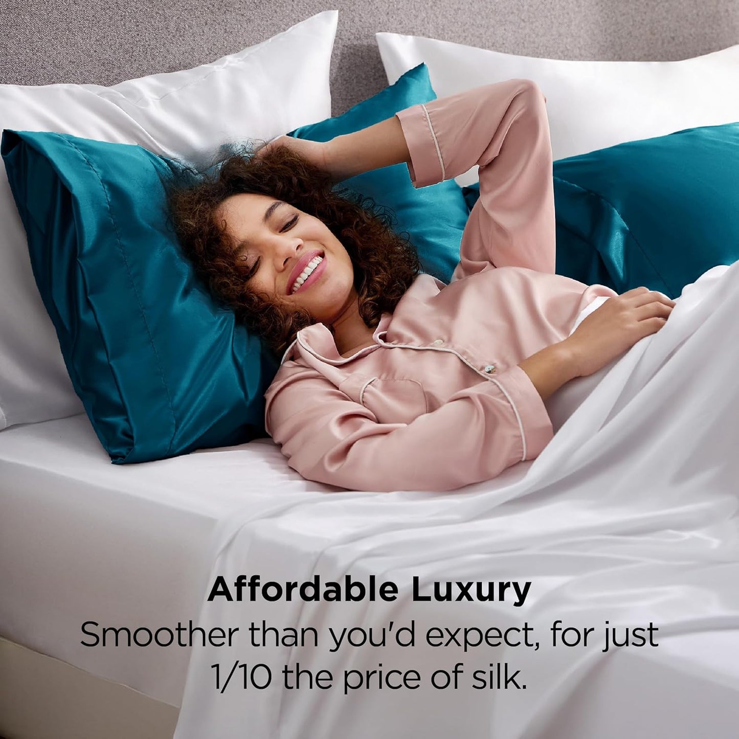 Bedsure Satin Pillowcases, Similar to Silk Pillow Cases Queen Size Set of 2, Pillow Case for Sleeping Women with Envelope Closure, Gifts for Women Men, Teal, 20x30 Inches, 2pcs